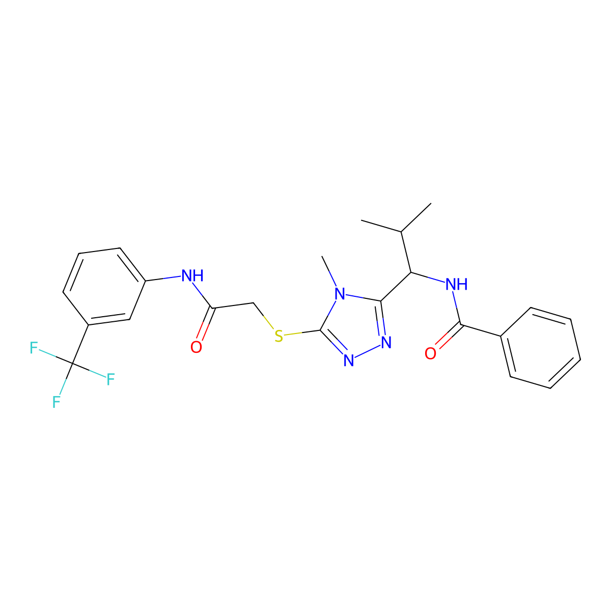 N-(2-methyl-1-{4-methyl-5-[(2-oxo-2-{[3-(trifluoromethyl)phenyl]amino}ethyl)sulfanyl]-4H-1,2,4-triazol-3-yl}propyl)benzamide molecular structure, CAS 713098-74-9