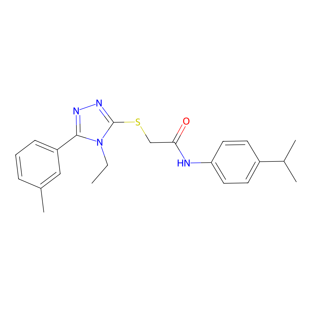 2-[[4-ethyl-5-(3-methylphenyl)-1,2,4-triazol-3-yl]sulfanyl]-N-(4-propan-2-ylphenyl)acetamide molecular structure, CAS 713098-78-3