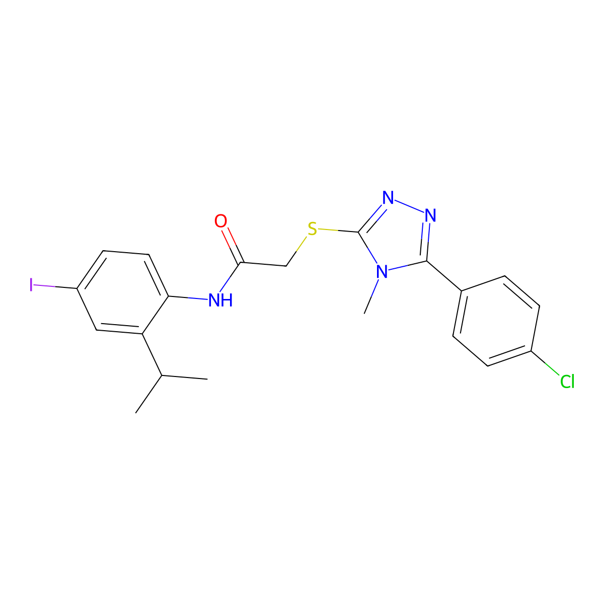 2-[[5-(4-chlorophenyl)-4-methyl-1,2,4-triazol-3-yl]sulfanyl]-N-(4-iodo-2-propan-2-ylphenyl)acetamide molecular structure, CAS 713098-81-8