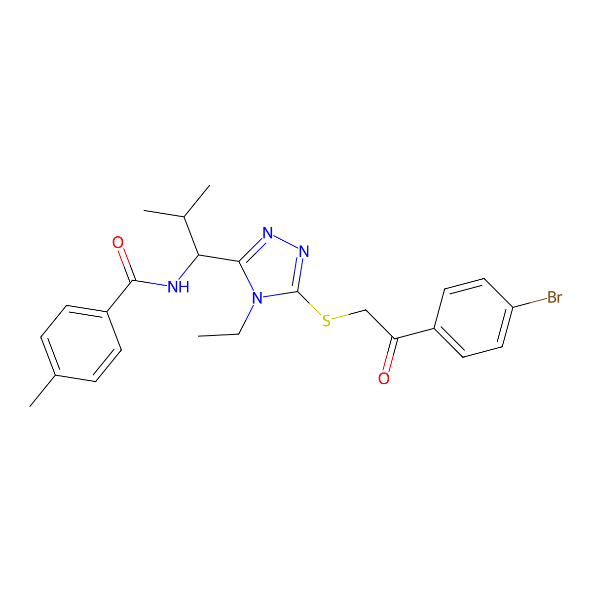 N-[1-[5-[2-(4-bromophenyl)-2-oxoethyl]sulfanyl-4-ethyl-1,2,4-triazol-3-yl]-2-methylpropyl]-4-methylbenzamide molecular structure, CAS 713098-92-1