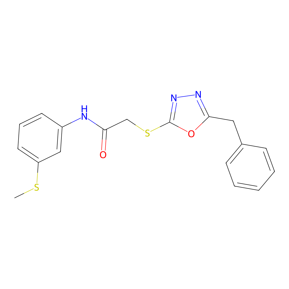 2-[(5-benzyl-1,3,4-oxadiazol-2-yl)sulfanyl]-N-(3-methylsulfanylphenyl)acetamide molecular structure, CAS 713099-12-8