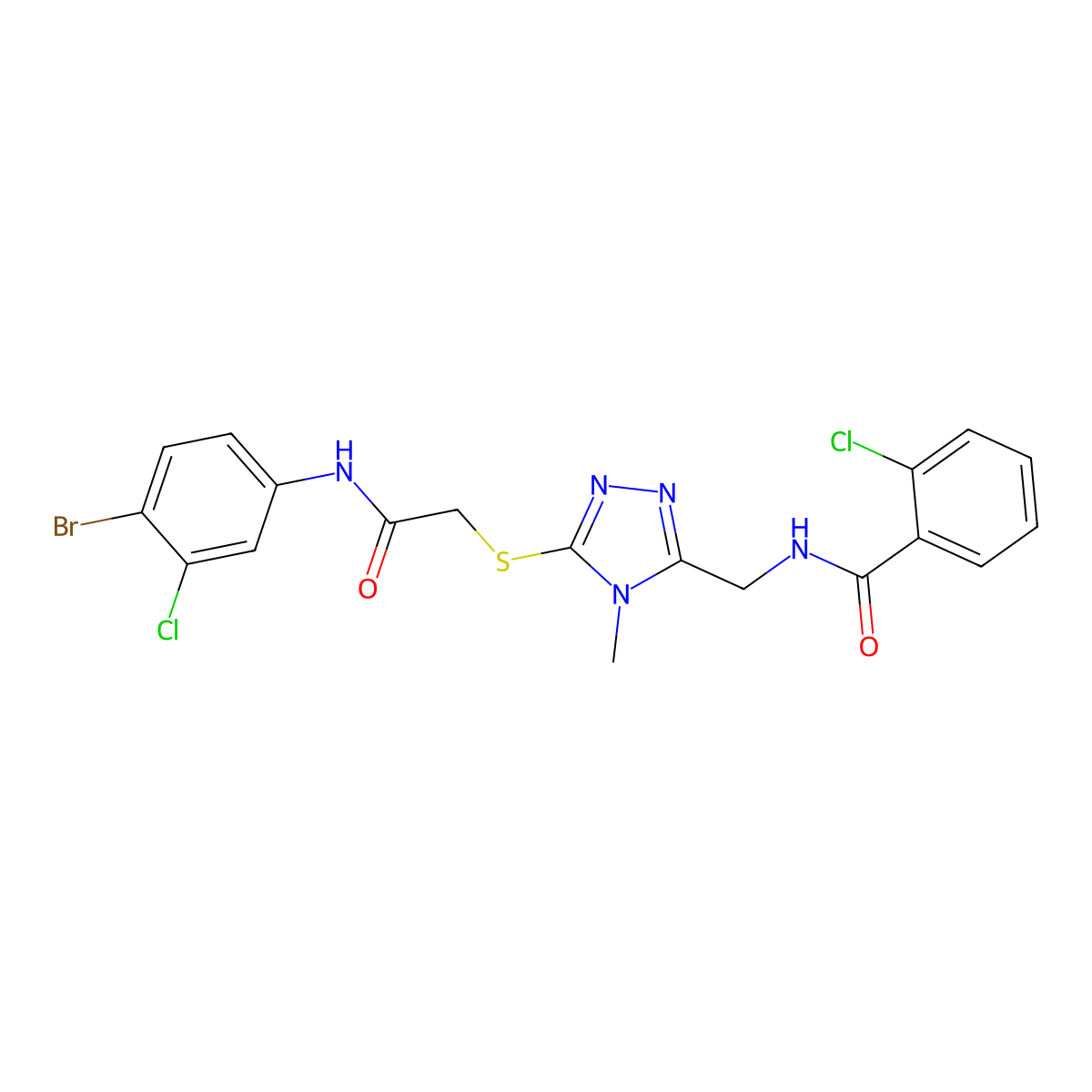 N-[[5-[2-(4-bromo-3-chloroanilino)-2-oxoethyl]sulfanyl-4-methyl-1,2,4-triazol-3-yl]methyl]-2-chlorobenzamide molecular structure, CAS 713099-27-5