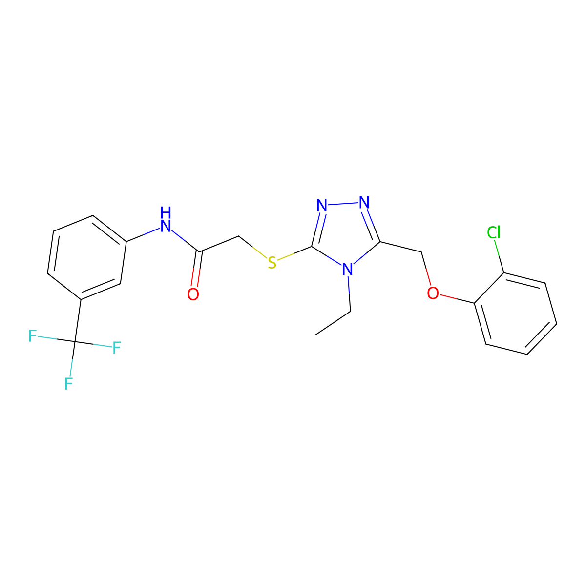 2-[[5-[(2-chlorophenoxy)methyl]-4-ethyl-1,2,4-triazol-3-yl]sulfanyl]-N-[3-(trifluoromethyl)phenyl]acetamide molecular structure, CAS 713099-28-6