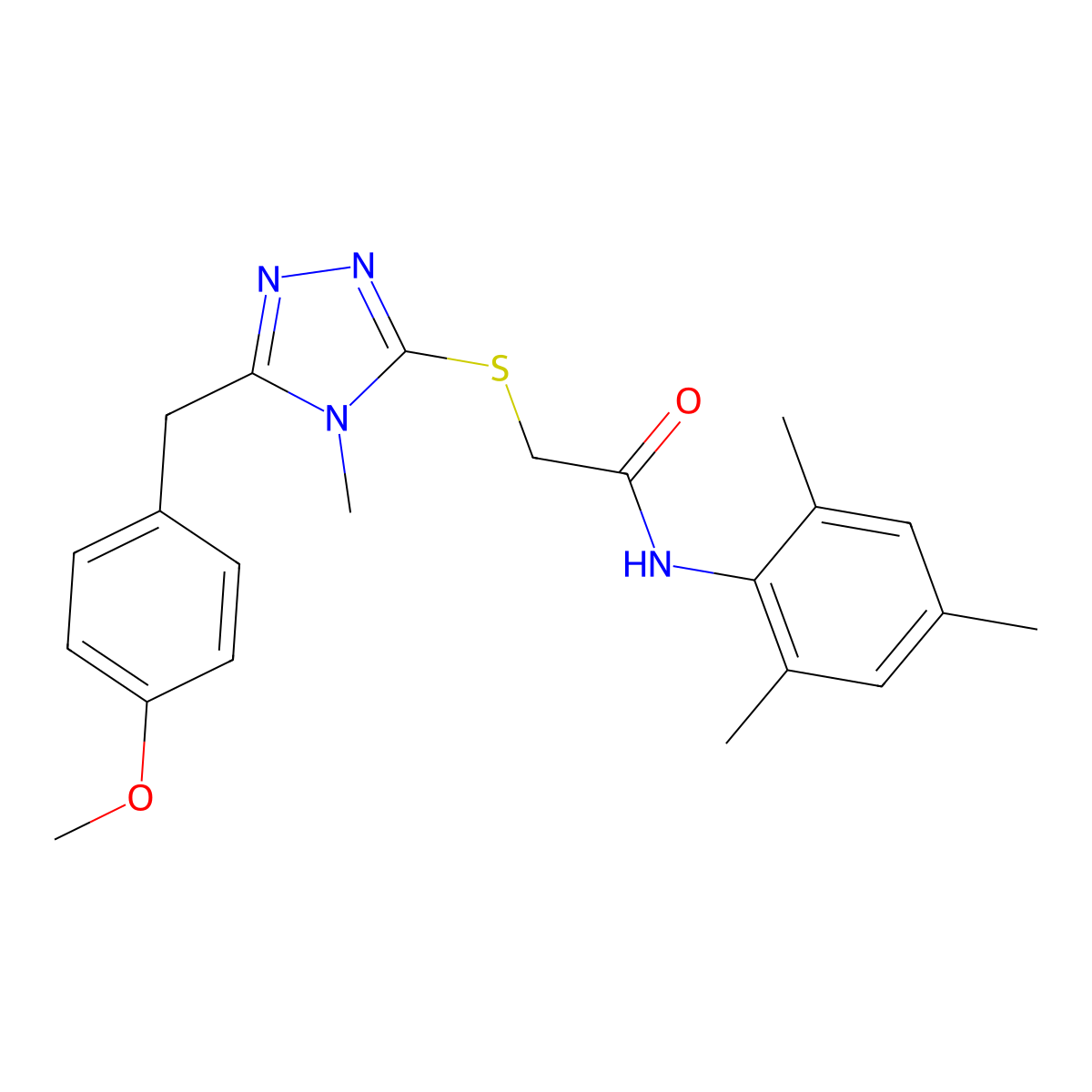 2-[[5-[(4-methoxyphenyl)methyl]-4-methyl-1,2,4-triazol-3-yl]sulfanyl]-N-(2,4,6-trimethylphenyl)acetamide molecular structure, CAS 713099-32-2