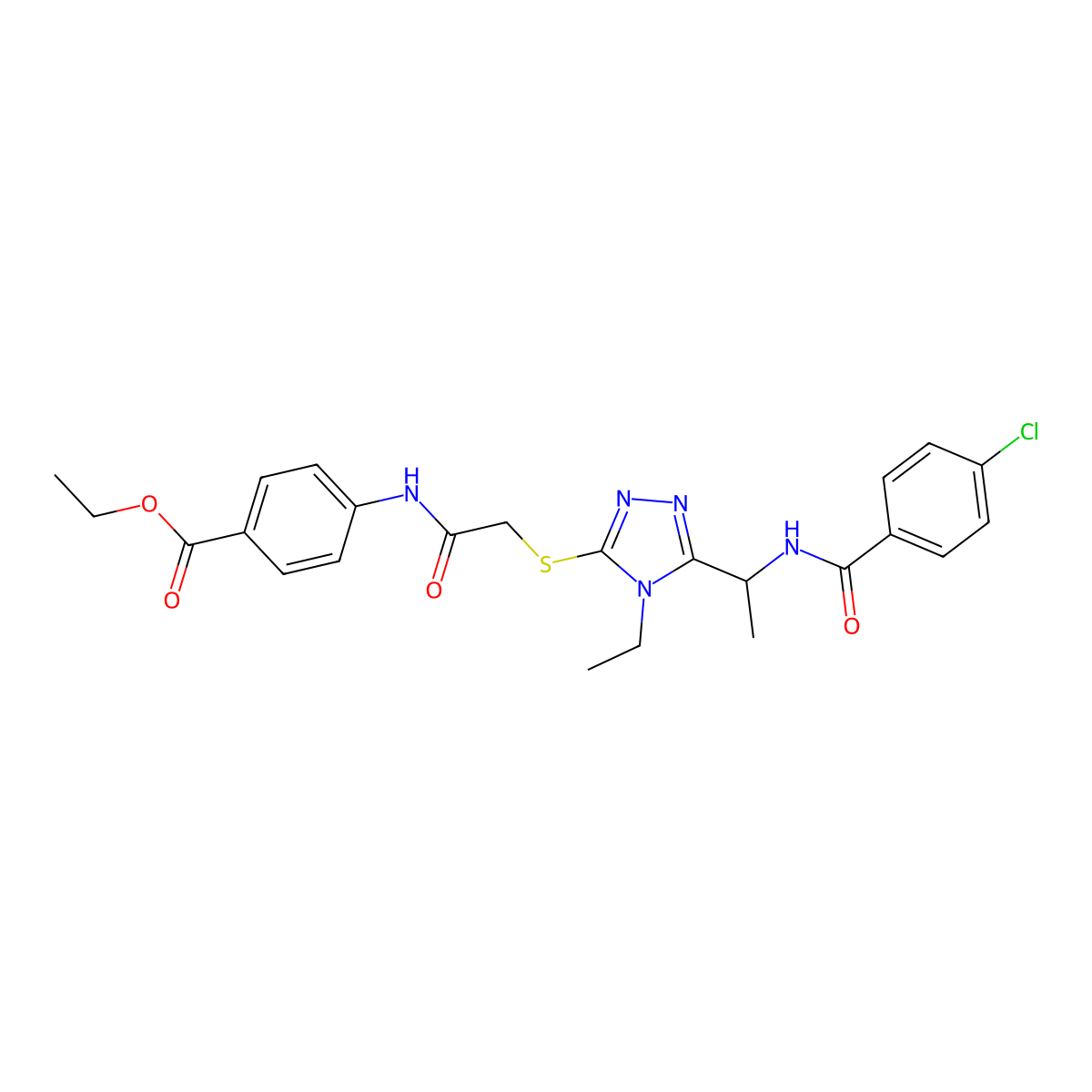 ethyl 4-[({[5-(1-{[(4-chlorophenyl)carbonyl]amino}ethyl)-4-ethyl-4H-1,2,4-triazol-3-yl]sulfanyl}acetyl)amino]benzoate molecular structure, CAS 713099-34-4