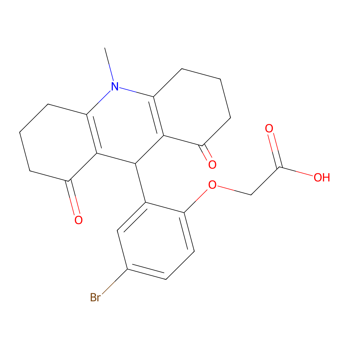 2-[4-bromo-2-(10-methyl-1,8-dioxo-3,4,5,6,7,9-hexahydro-2H-acridin-9-yl)phenoxy]acetic acid molecular structure, CAS 713099-37-7