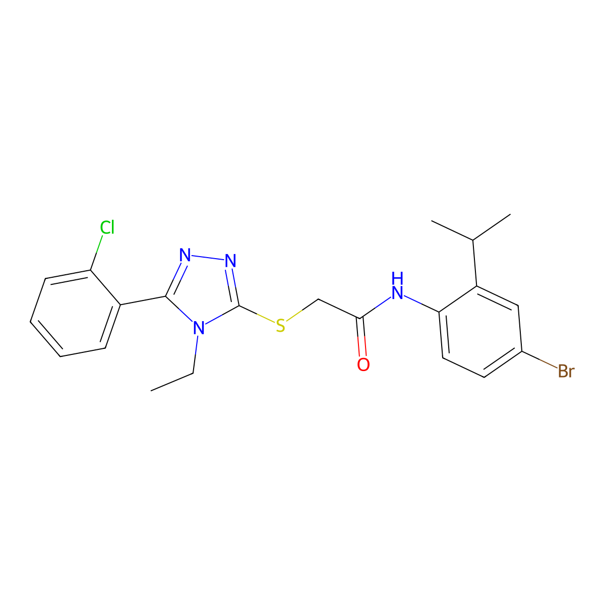 N-(4-bromo-2-propan-2-ylphenyl)-2-[[5-(2-chlorophenyl)-4-ethyl-1,2,4-triazol-3-yl]sulfanyl]acetamide molecular structure, CAS 713099-38-8