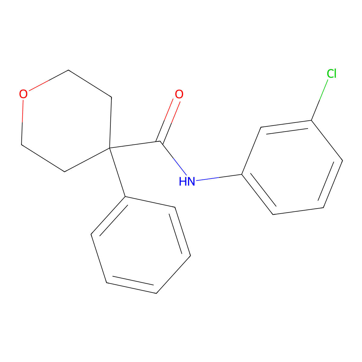 N-(3-chlorophenyl)-4-phenyloxane-4-carboxamide molecular structure, CAS 713099-45-7