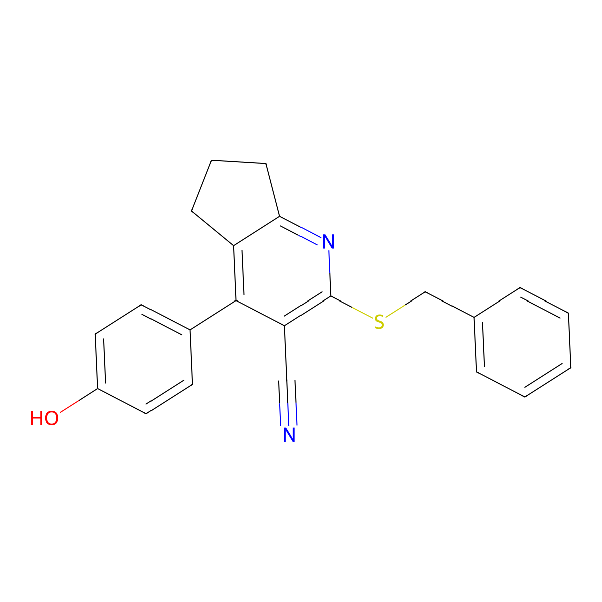 2-(benzylsulfanyl)-4-(4-hydroxyphenyl)-6,7-dihydro-5H-cyclopenta[b]pyridine-3-carbonitrile molecular structure, CAS 713099-49-1
