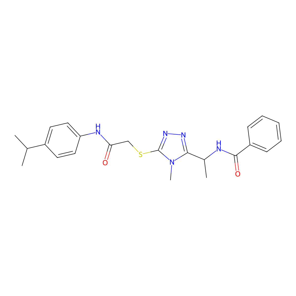 N-(1-{4-methyl-5-[(2-oxo-2-{[4-(propan-2-yl)phenyl]amino}ethyl)sulfanyl]-4H-1,2,4-triazol-3-yl}ethyl)benzamide molecular structure, CAS 713099-51-5