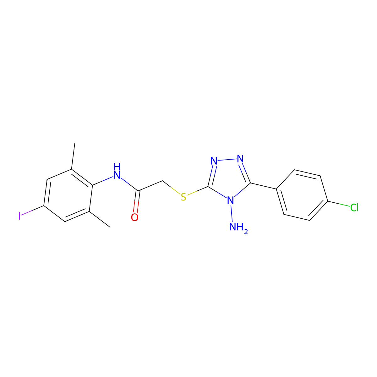 2-[[4-amino-5-(4-chlorophenyl)-1,2,4-triazol-3-yl]sulfanyl]-N-(4-iodo-2,6-dimethylphenyl)acetamide molecular structure, CAS 713099-60-6