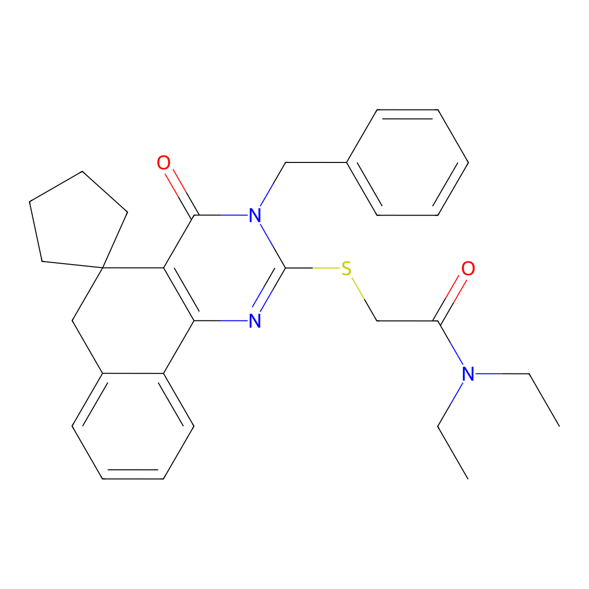 2-(3-benzyl-4-oxospiro[6H-benzo[h]quinazoline-5,1'-cyclopentane]-2-yl)sulfanyl-N,N-diethylacetamide molecular structure, CAS 713099-71-9