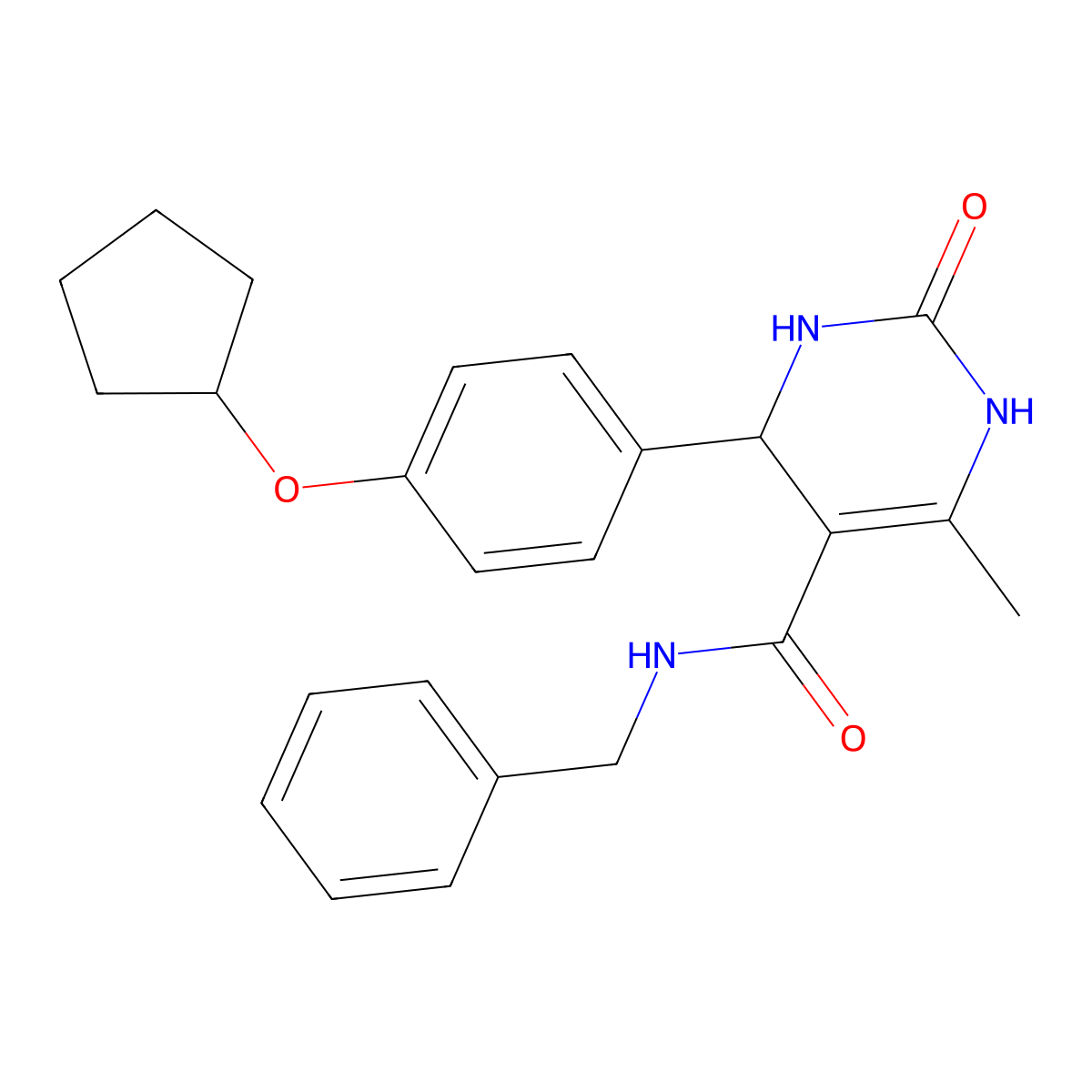 N-benzyl-4-(4-cyclopentyloxyphenyl)-6-methyl-2-oxo-3,4-dihydro-1H-pyrimidine-5-carboxamide molecular structure, CAS 713104-15-5
