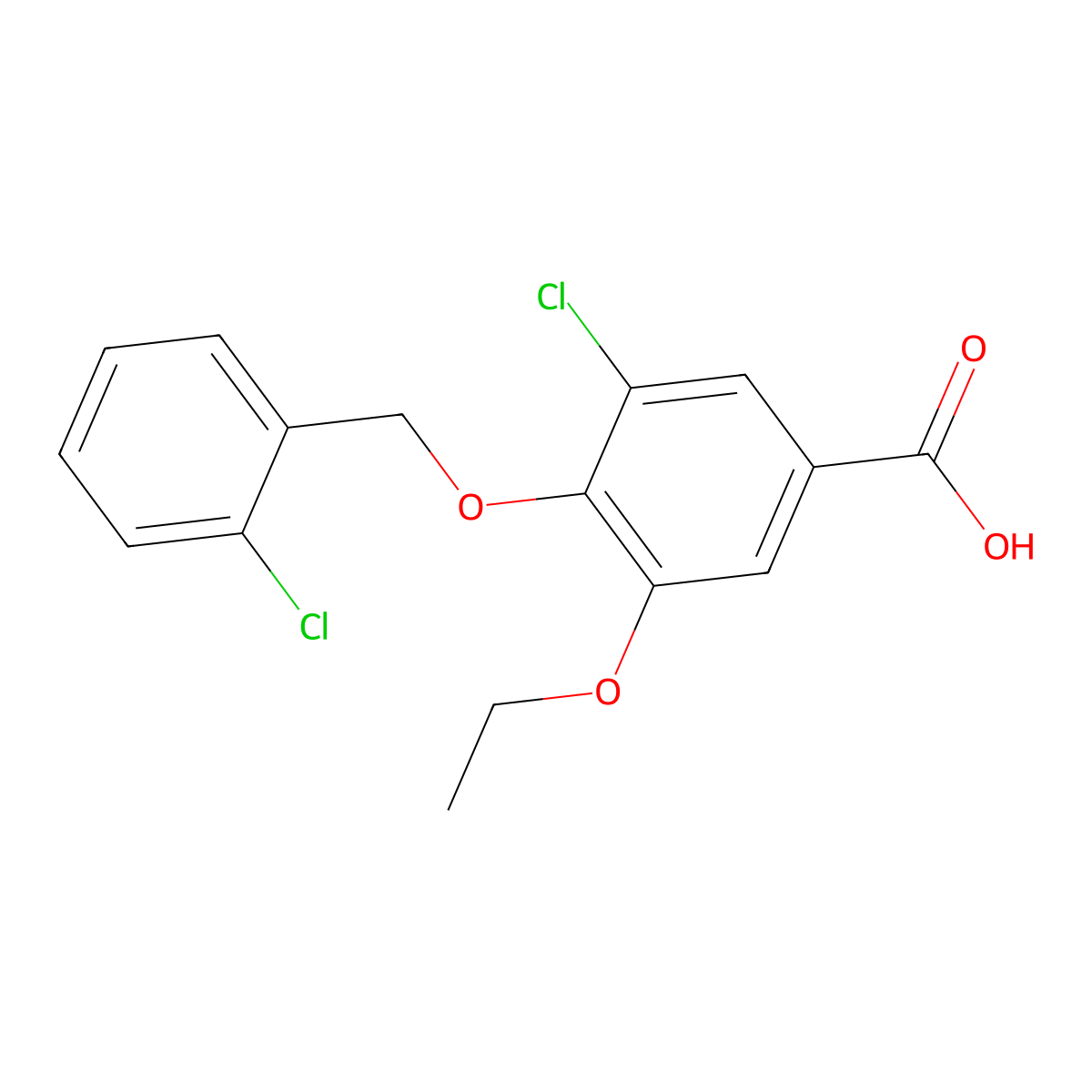 3-Chloro-4-[(2-chlorophenyl)methoxy]-5-ethoxybenzoic acid molecular structure, CAS 713104-19-9