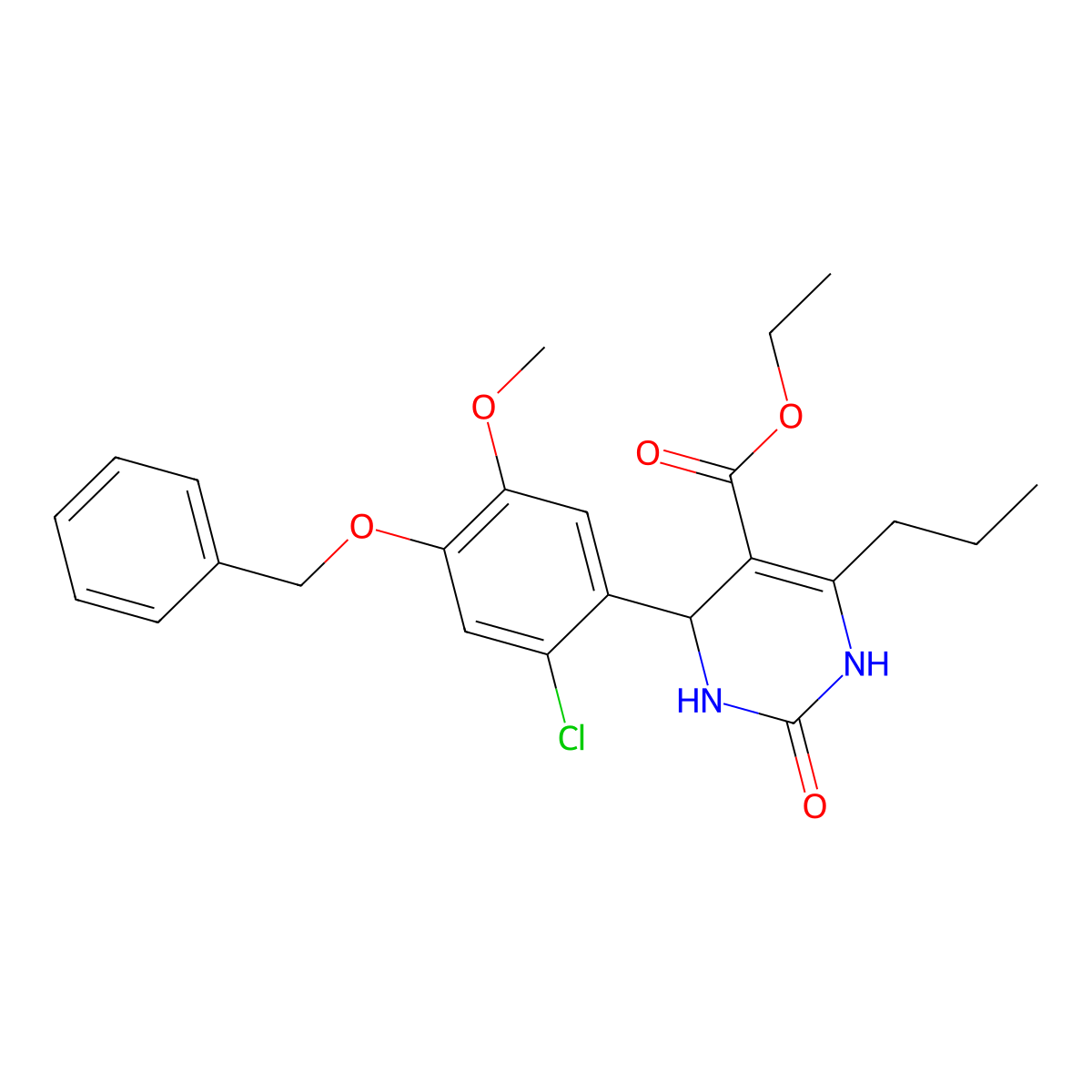 Ethyl 4-(2-chloro-5-methoxy-4-(phenylmethoxy)phenyl)-1,2,3,4-tetrahydro-2-oxo-6-propyl-5-pyrimidinecarboxylate molecular structure, CAS 713104-20-2