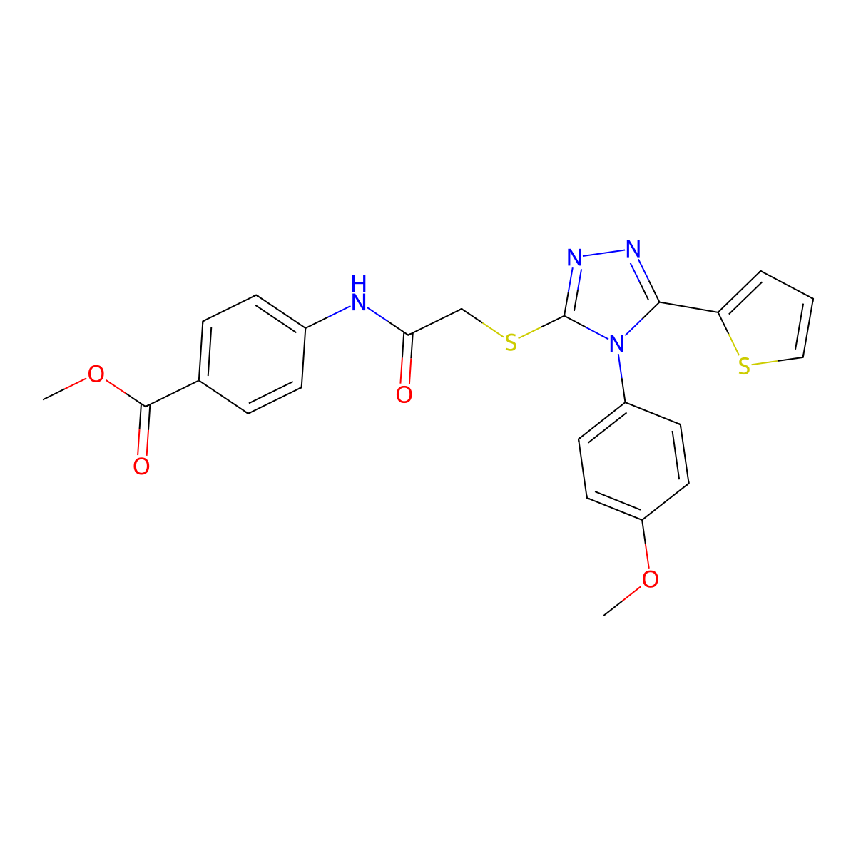 Methyl 4-[[2-[[4-(4-methoxyphenyl)-5-thiophen-2-yl-1,2,4-triazol-3-yl]sulfanyl]acetyl]amino]benzoate molecular structure, CAS 713104-52-0