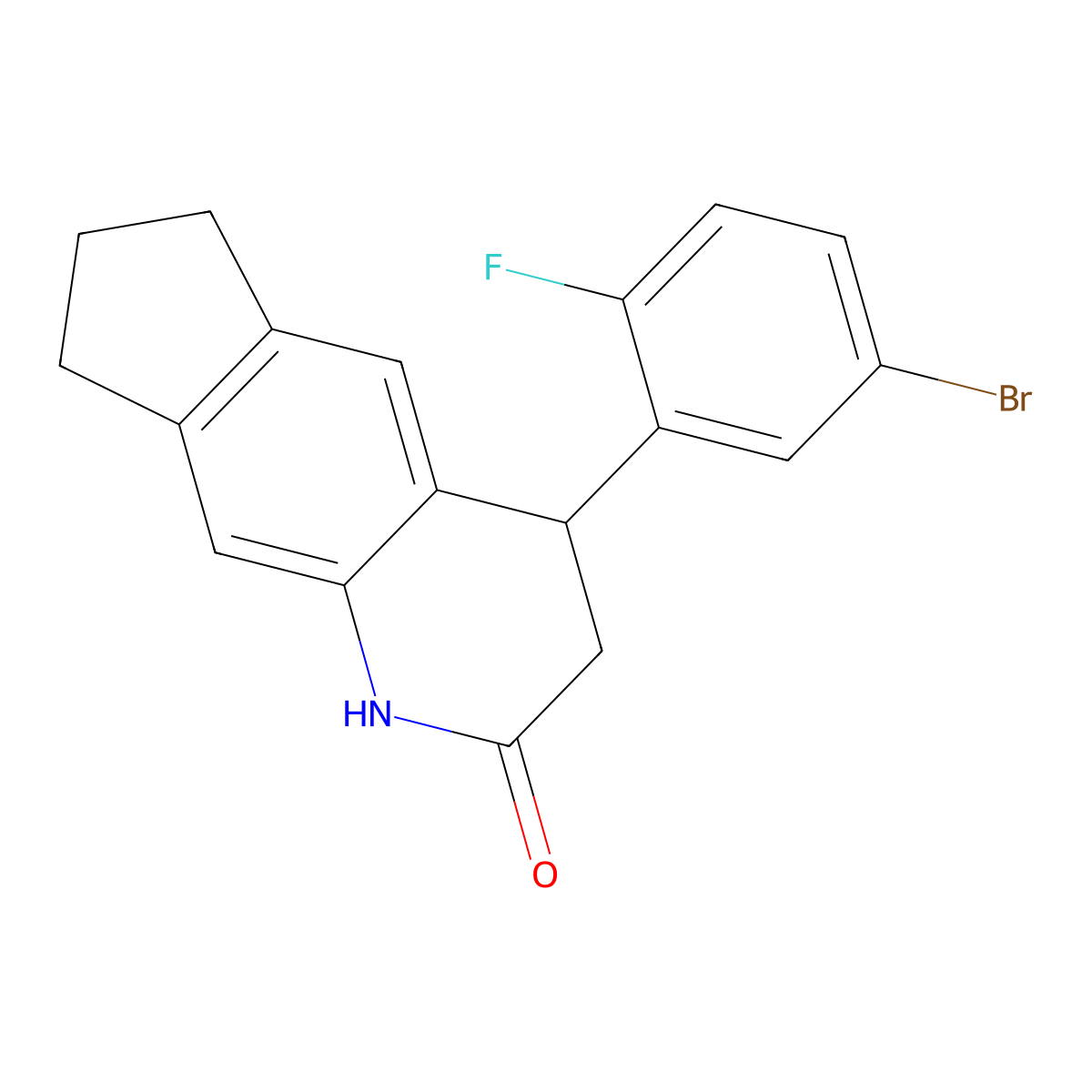 4-(5-Bromo-2-fluorophenyl)-1,3,4,6,7,8-hexahydrocyclopenta[g]quinolin-2-one molecular structure, CAS 713106-42-4