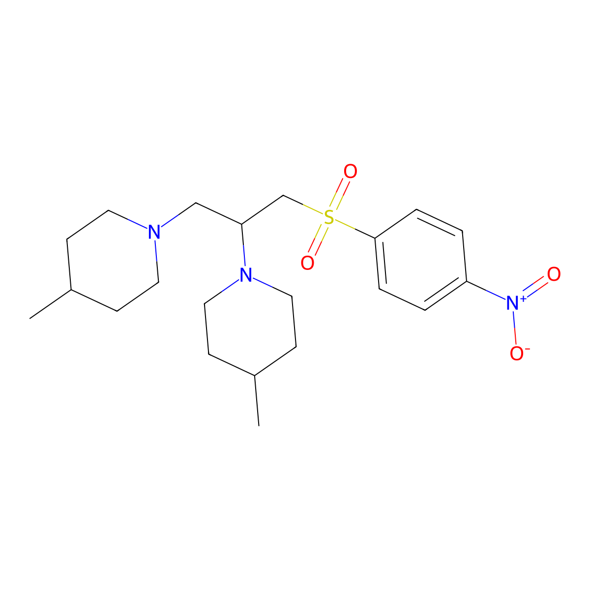 4-Methyl-1-[2-(4-methylpiperidin-1-yl)-3-(4-nitrophenyl)sulfonylpropyl]piperidine molecular structure, CAS 713106-56-0