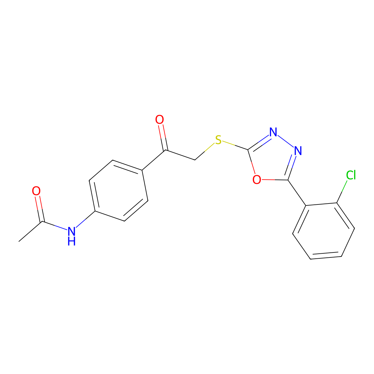 N-[4-[2-[[5-(2-chlorophenyl)-1,3,4-oxadiazol-2-yl]sulfanyl]acetyl]phenyl]acetamide molecular structure, CAS 713106-58-2