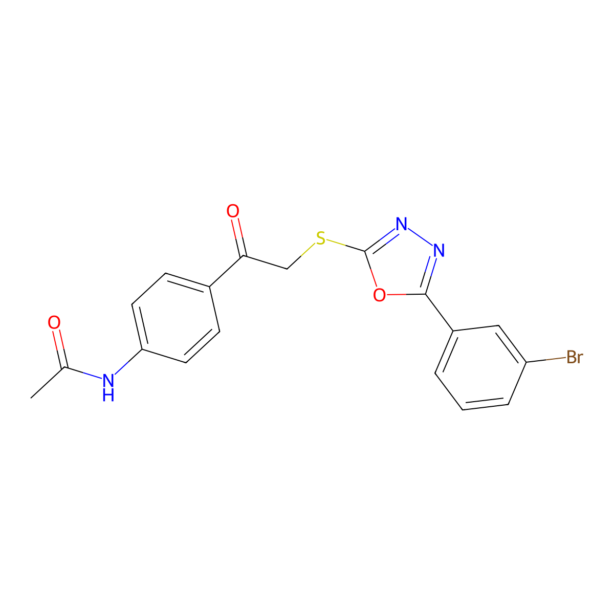 N-[4-[2-[[5-(3-bromophenyl)-1,3,4-oxadiazol-2-yl]sulfanyl]acetyl]phenyl]acetamide molecular structure, CAS 713106-59-3