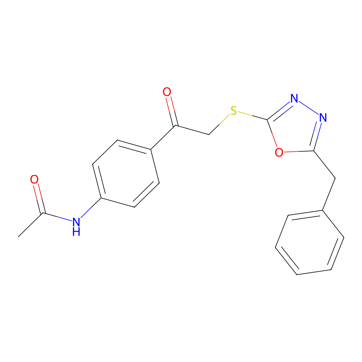 N-[4-[2-[(5-benzyl-1,3,4-oxadiazol-2-yl)sulfanyl]acetyl]phenyl]acetamide molecular structure, CAS 713106-61-7