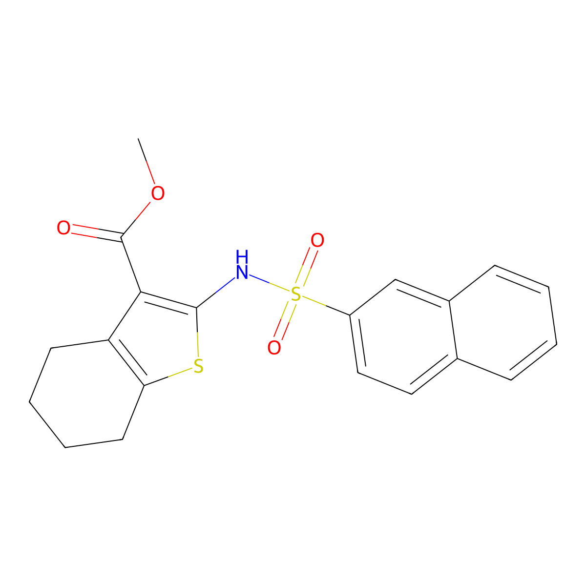 Methyl 2-(naphthalen-2-ylsulfonylamino)-4,5,6,7-tetrahydro-1-benzothiophene-3-carboxylate molecular structure, CAS 713106-87-7
