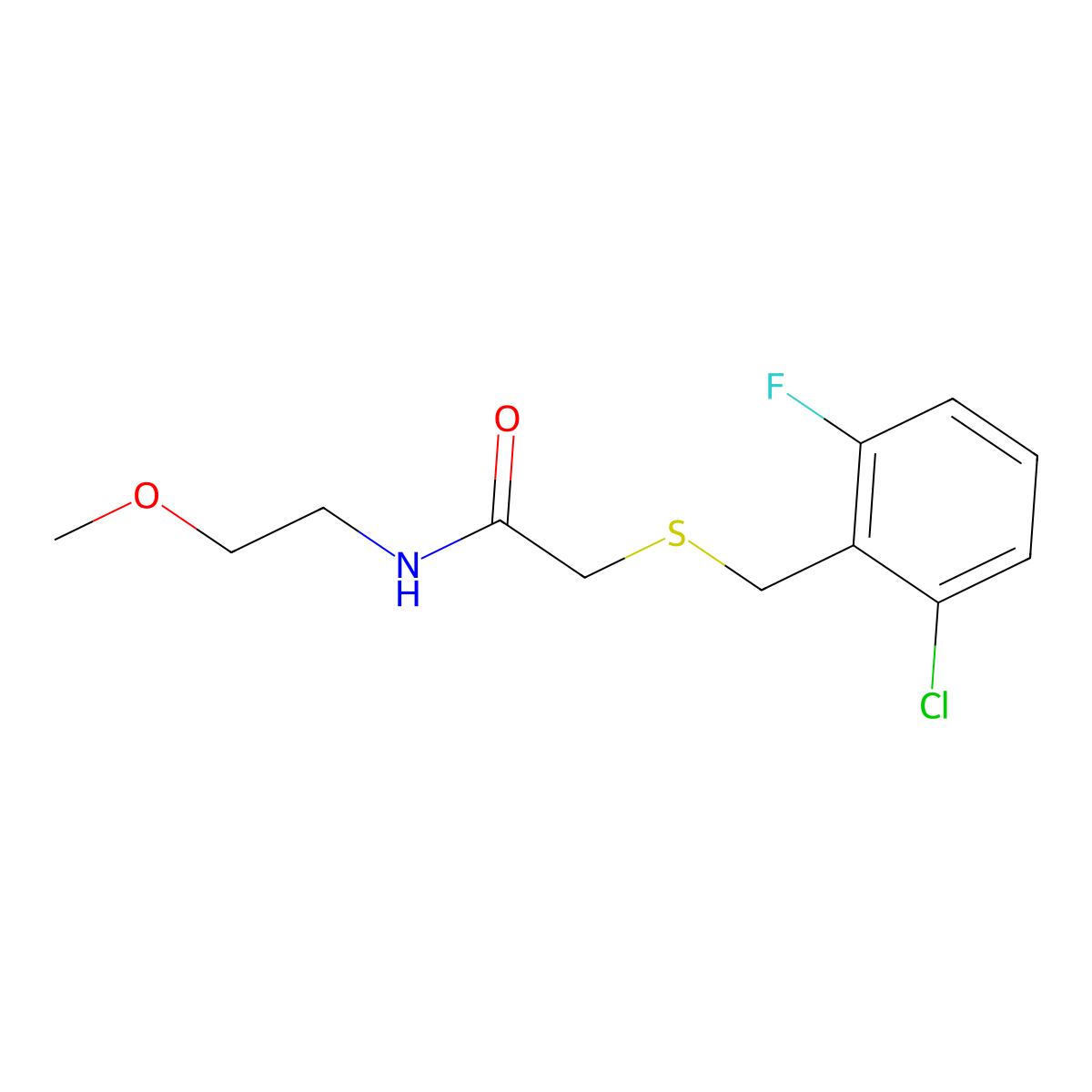 2-[(2-chloro-6-fluorophenyl)methylsulfanyl]-N-(2-methoxyethyl)acetamide molecular structure, CAS 713106-93-5