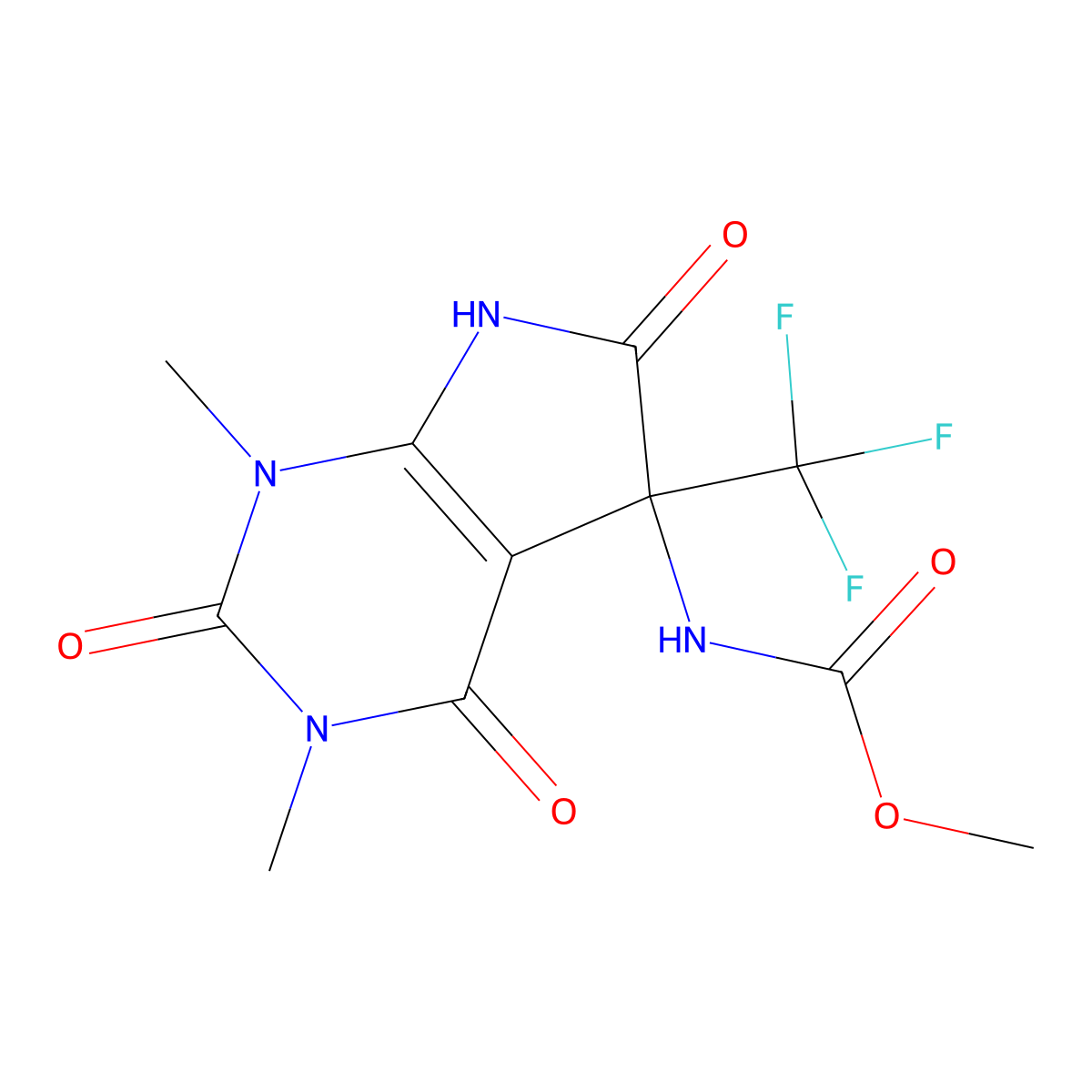 methyl N-[1,3-dimethyl-2,4,6-trioxo-5-(trifluoromethyl)-7H-pyrrolo[2,3-d]pyrimidin-5-yl]carbamate molecular structure, CAS 713110-61-3
