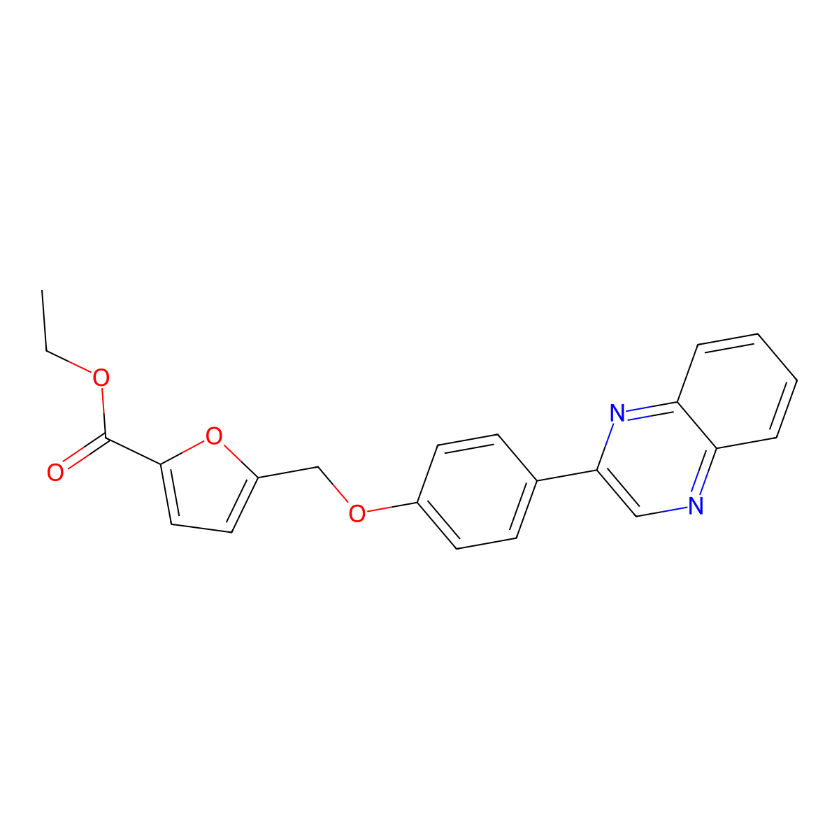 Ethyl 5-{[4-(2-quinoxalinyl)phenoxy]methyl}-2-furoate molecular structure, CAS 713110-79-3