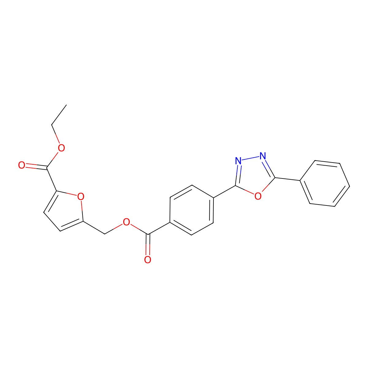 Ethyl 5-({[4-(5-phenyl-1,3,4-oxadiazol-2-yl)benzoyl]oxy}methyl)-2-furoate molecular structure, CAS 713110-81-7