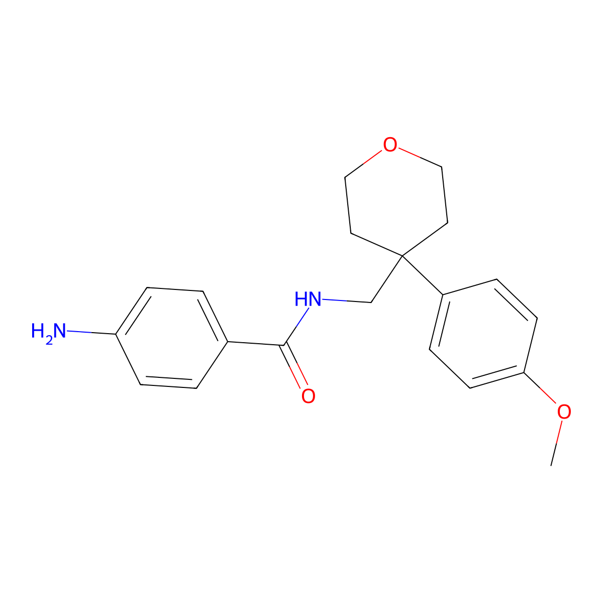 4-amino-N-((4-(4-methoxyphenyl)tetrahydro-2H-pyran-4-yl)methyl)benzamide molecular structure, CAS 713111-55-8