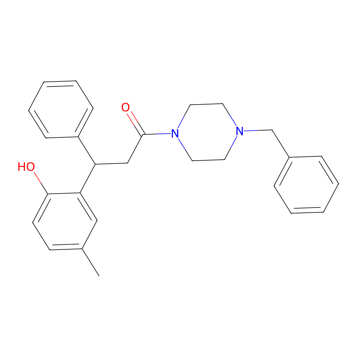 1-(4-Benzylpiperazin-1-yl)-3-(2-hydroxy-5-methylphenyl)-3-phenylpropan-1-one molecular structure, CAS 713111-58-1
