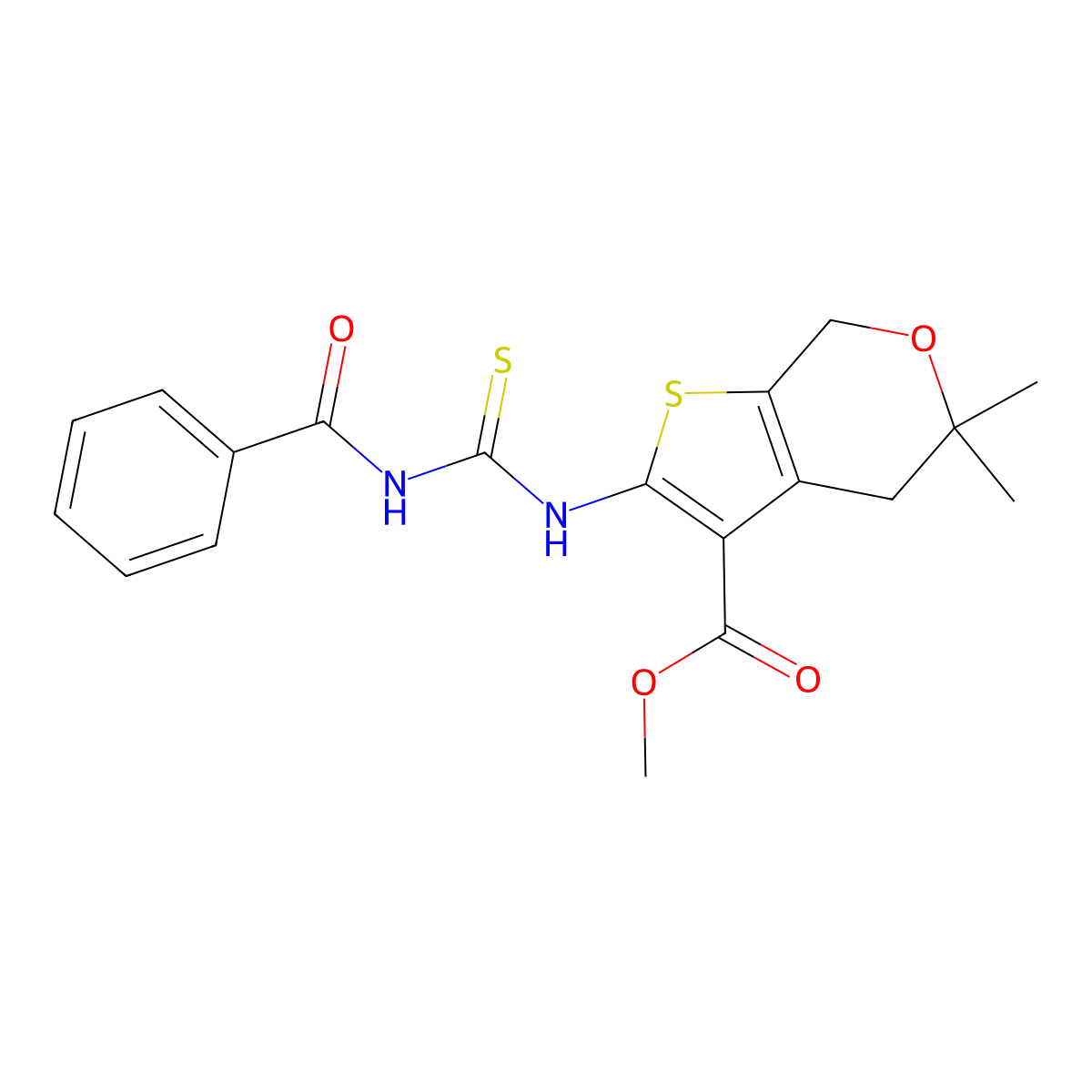 Methyl 2-(benzoylcarbamothioylamino)-5,5-dimethyl-4,7-dihydrothieno[2,3-c]pyran-3-carboxylate molecular structure, CAS 713111-82-1