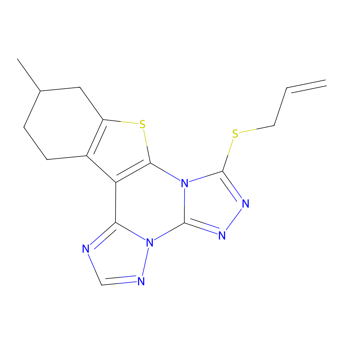 7-(Allylthio)-11-methyl-10,11,12,13-tetrahydrobenzo[4,5]thieno[3,2-e]bis([1,2,4]triazolo)[4,3-a:1',5'-c]pyrimidine molecular structure, CAS 713111-98-9