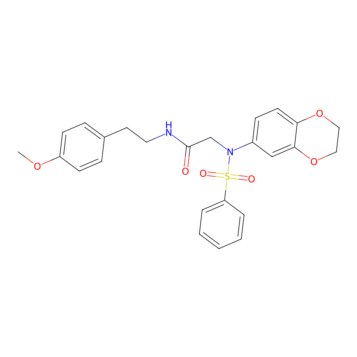 2-[benzenesulfonyl(2,3-dihydro-1,4-benzodioxin-6-yl)amino]-N-[2-(4-methoxyphenyl)ethyl]acetamide molecular structure, CAS 713112-10-8