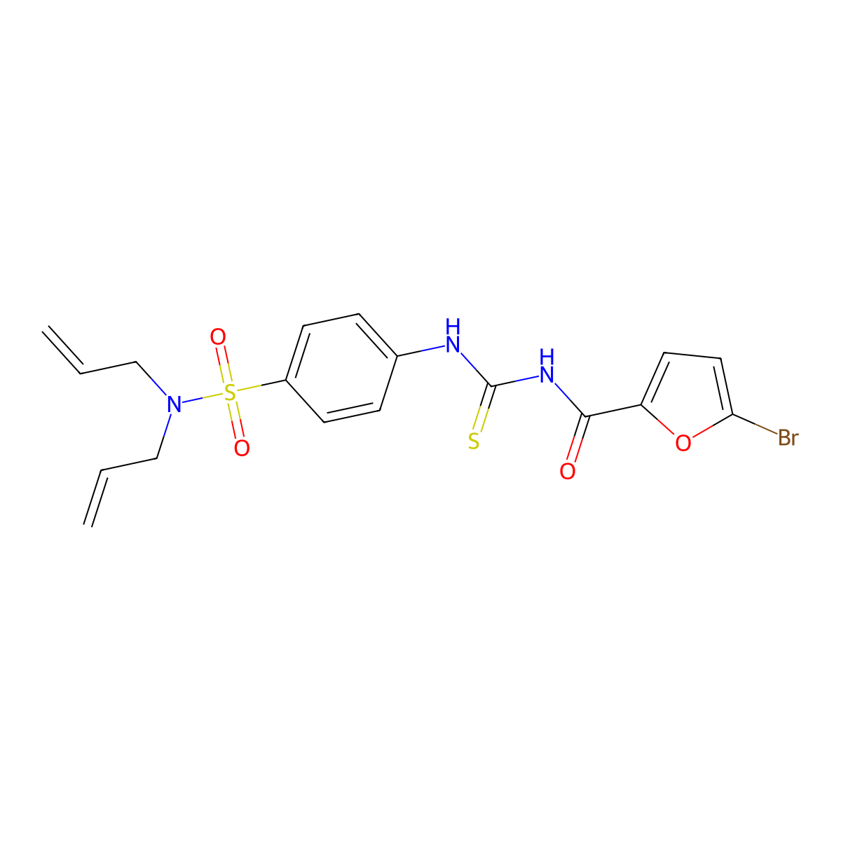 N-[[4-[bis(prop-2-enyl)sulfamoyl]phenyl]carbamothioyl]-5-bromofuran-2-carboxamide molecular structure, CAS 713112-61-9