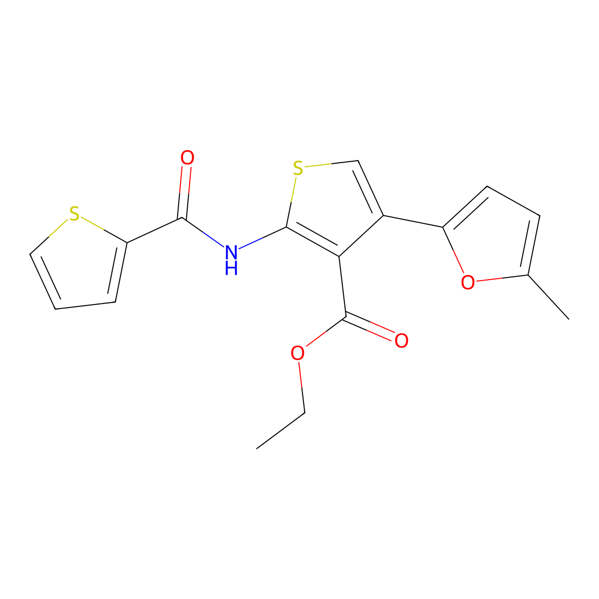 Ethyl 4-(5-methylfuran-2-yl)-2-(thiophene-2-carboxamido)thiophene-3-carboxylate molecular structure, CAS 713112-77-7