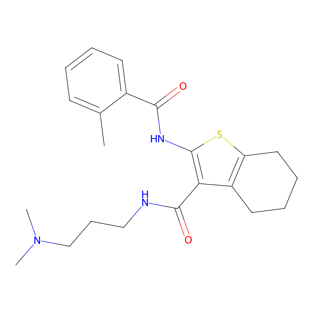N-[3-(dimethylamino)propyl]-2-[(2-methylbenzoyl)amino]-4,5,6,7-tetrahydro-1-benzothiophene-3-carboxamide molecular structure, CAS 713112-79-9