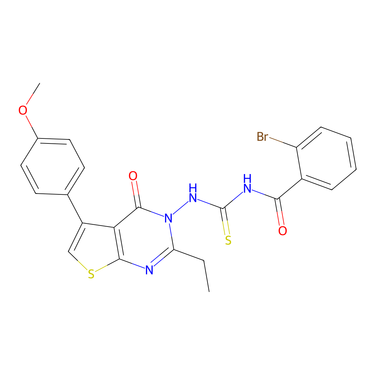 2-bromo-N-[[2-ethyl-5-(4-methoxyphenyl)-4-oxothieno[2,3-d]pyrimidin-3-yl]carbamothioyl]benzamide molecular structure, CAS 713112-84-6
