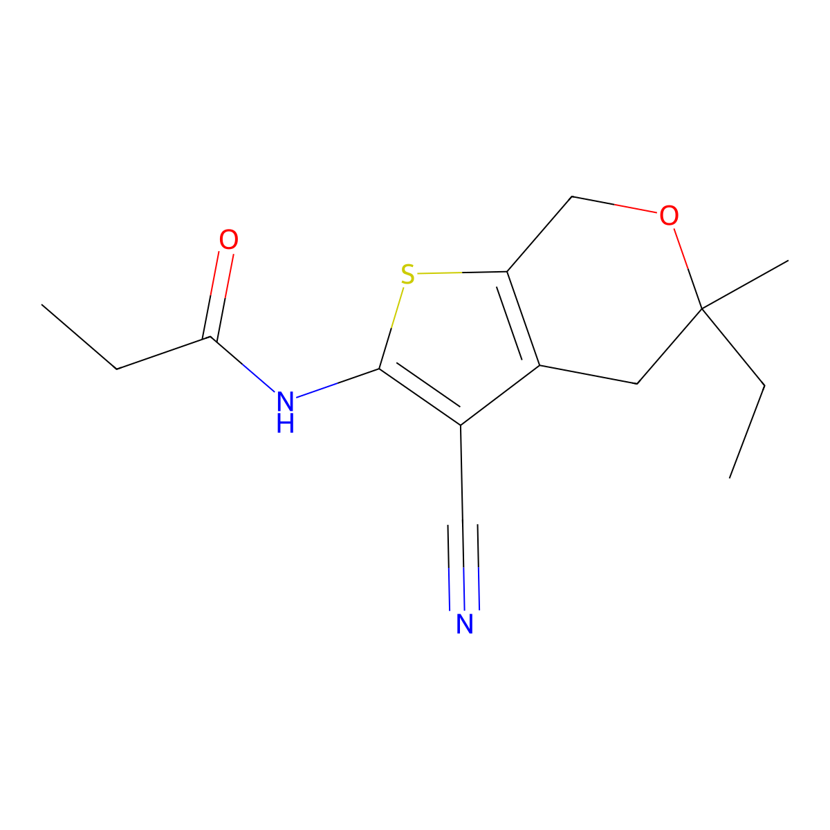 N-(3-cyano-5-ethyl-5-methyl-4,7-dihydrothieno[2,3-c]pyran-2-yl)propanamide molecular structure, CAS 713113-08-7