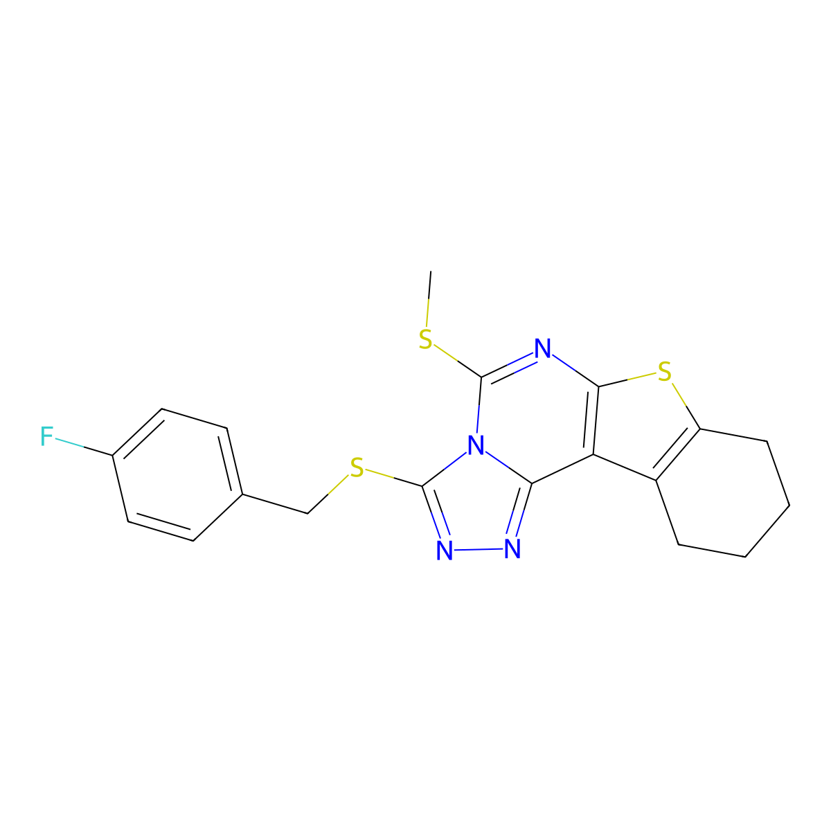 3-((4-Fluorobenzyl)thio)-5-(methylthio)-8,9,10,11-tetrahydrobenzo[4,5]thieno[3,2-e][1,2,4]triazolo[4,3-c]pyrimidine molecular structure, CAS 713113-21-4