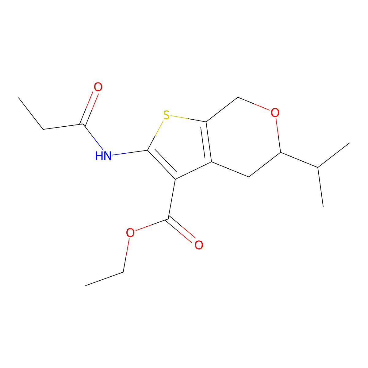 ethyl 2-(propanoylamino)-5-(propan-2-yl)-4,7-dihydro-5H-thieno[2,3-c]pyran-3-carboxylate molecular structure, CAS 713113-25-8