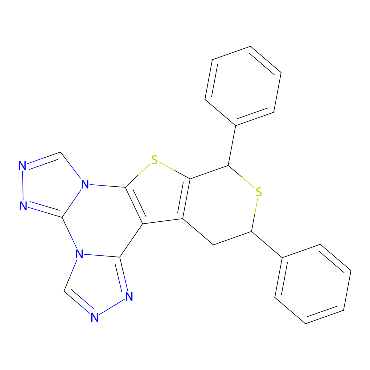 10,12-diphenyl-12,13-dihydro-10H-thiopyrano[4',3':4,5]thieno[3,2-e]bis([1,2,4]triazolo)[4,3-a:4',3'-c]pyrimidine molecular structure, CAS 713113-28-1