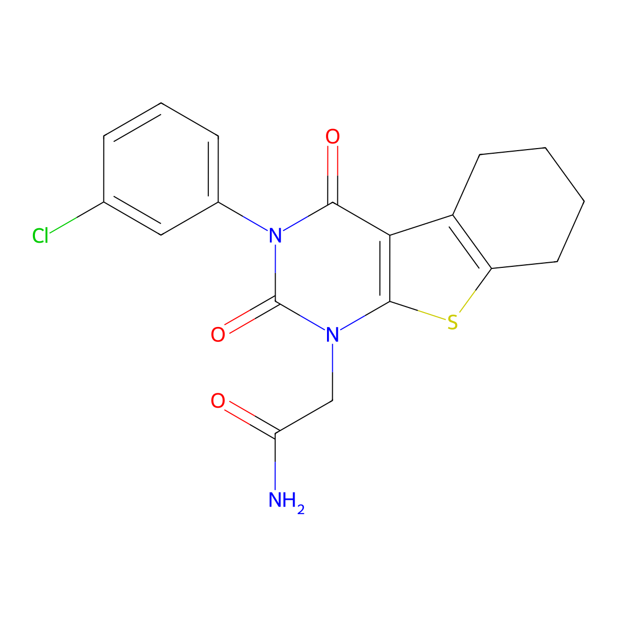 2-[3-(3-Chlorophenyl)-2,4-dioxo-5,6,7,8-tetrahydro-[1]benzothiolo[2,3-d]pyrimidin-1-yl]acetamide molecular structure, CAS 713113-31-6