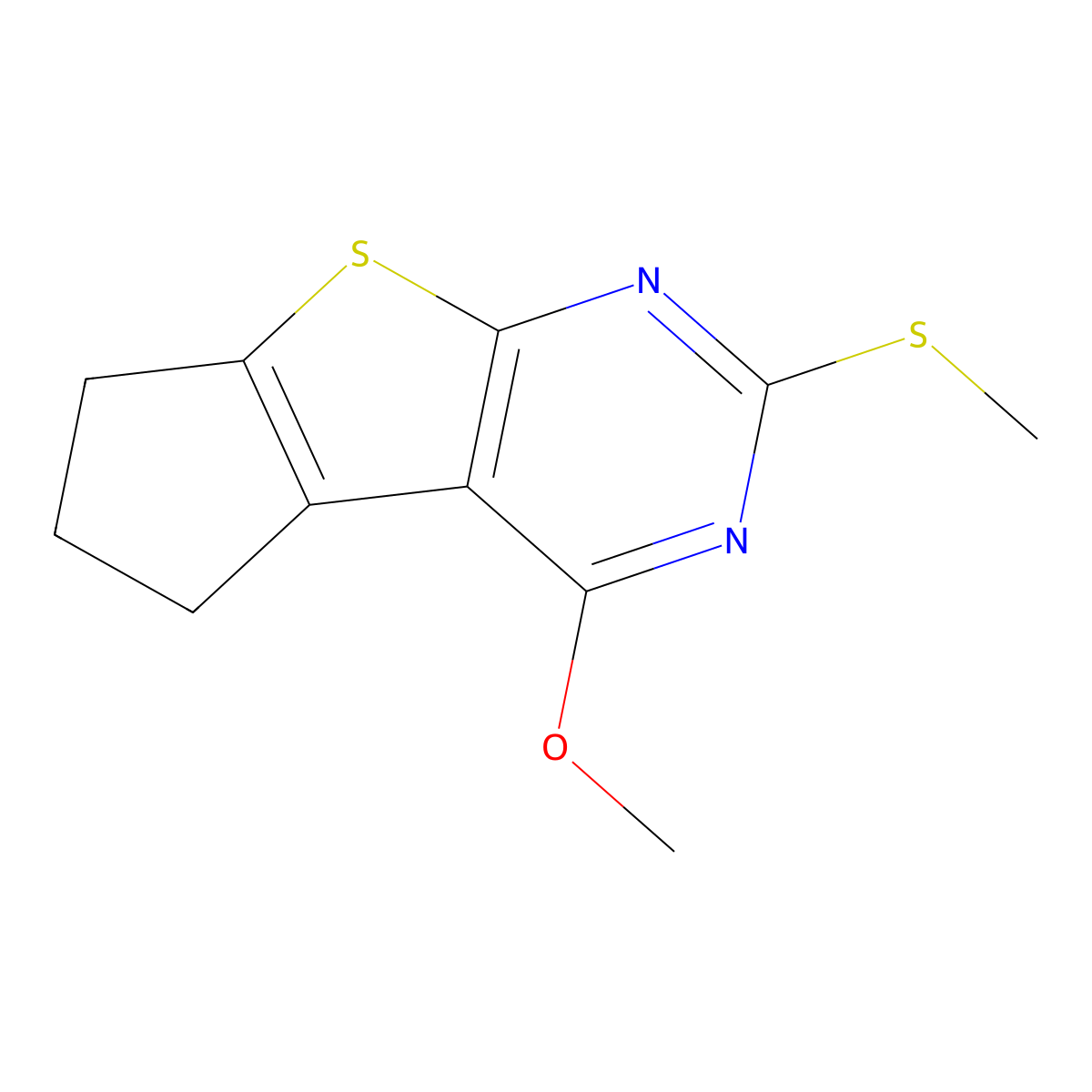 1-methoxy-3-methylsulfanyl-7,8-dihydro-6H-cyclopenta[4,5]thieno[1,2-c]pyrimidine molecular structure, CAS 713113-33-8