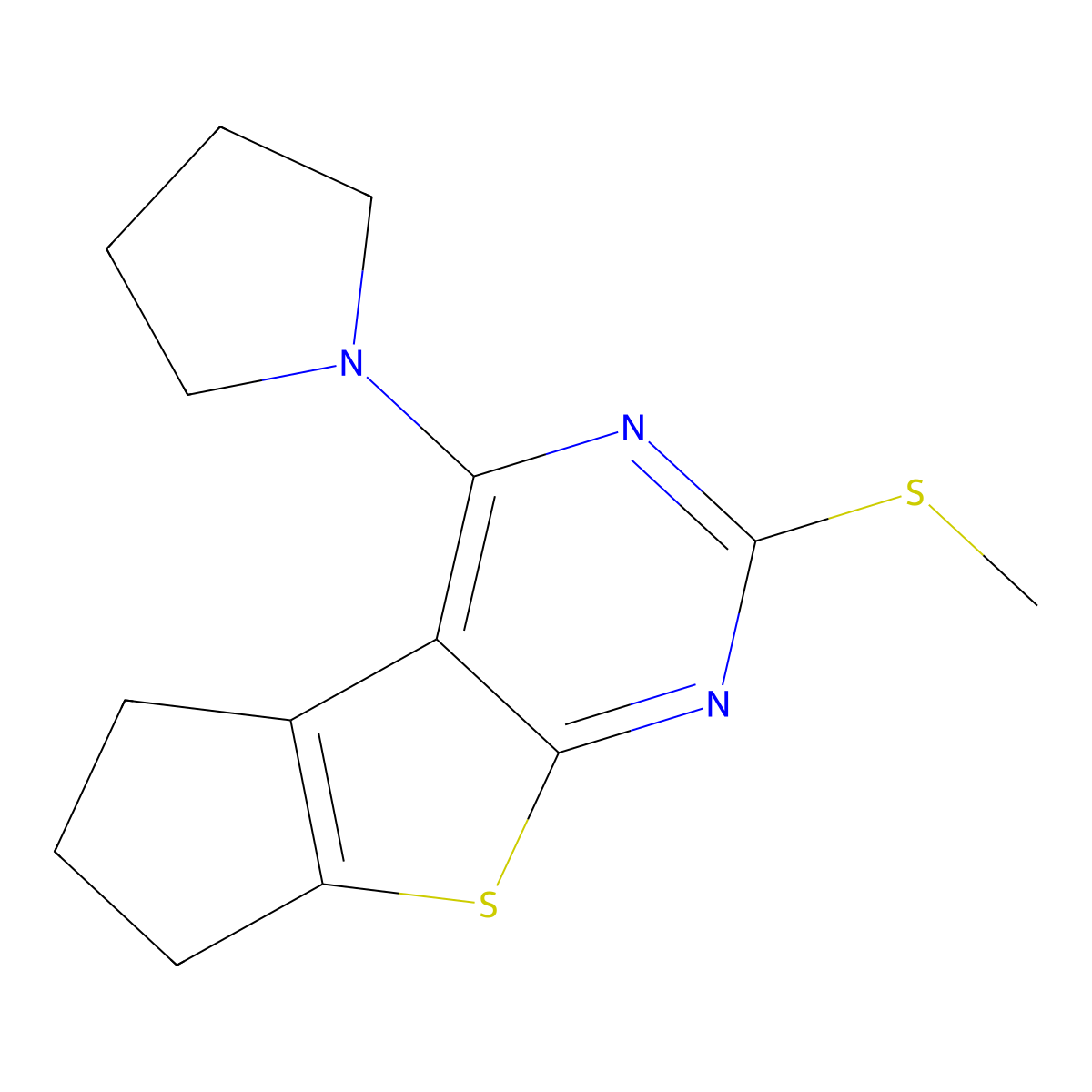 2-(Methylsulfanyl)-4-(1-pyrrolidinyl)-6,7-dihydro-5H-cyclopenta[4,5]thieno[2,3-D]pyrimidine molecular structure, CAS 713113-39-4