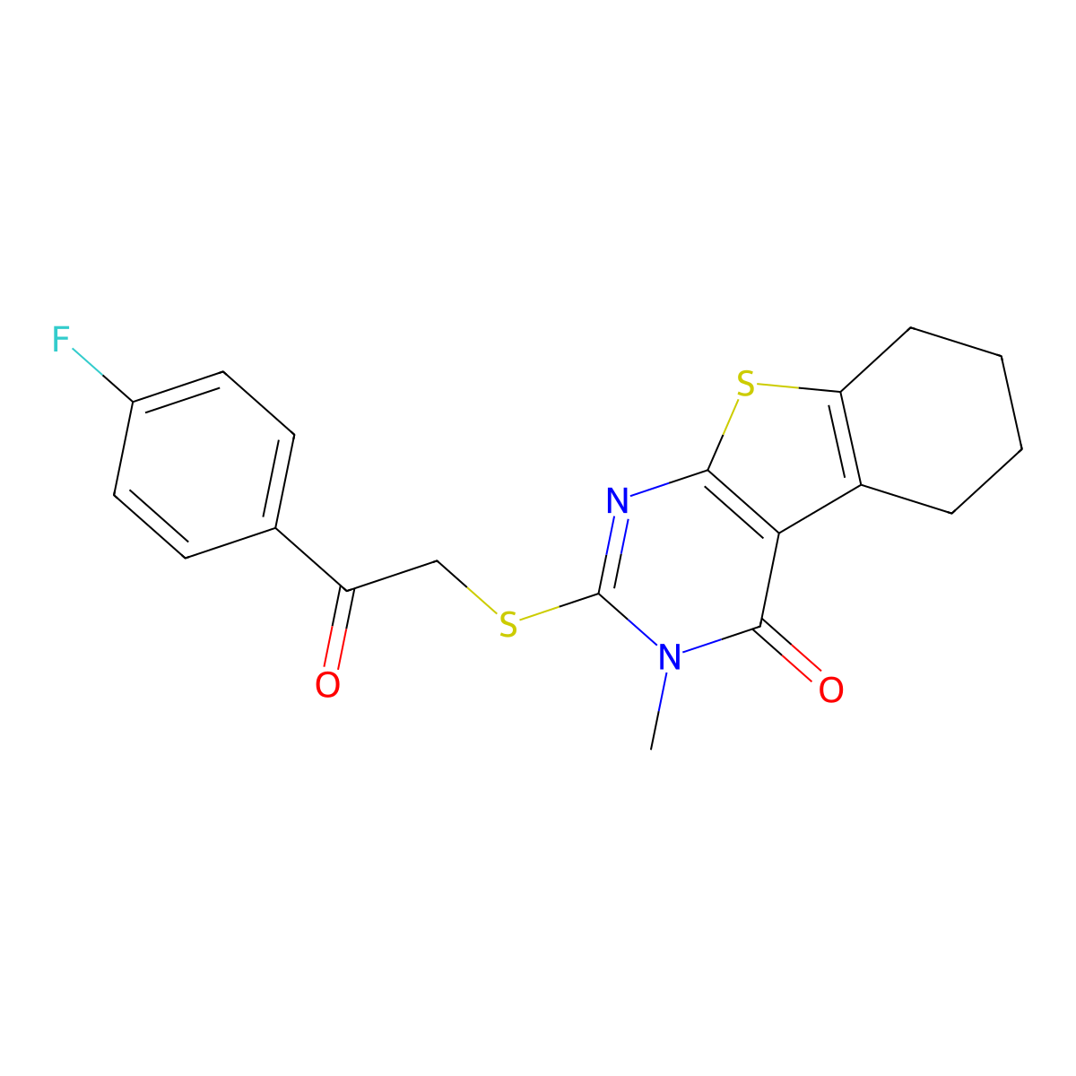 2-{[2-(4-fluorophenyl)-2-oxoethyl]sulfanyl}-3-methyl-5,6,7,8-tetrahydro[1]benzothieno[2,3-d]pyrimidin-4(3H)-one molecular structure, CAS 713113-40-7