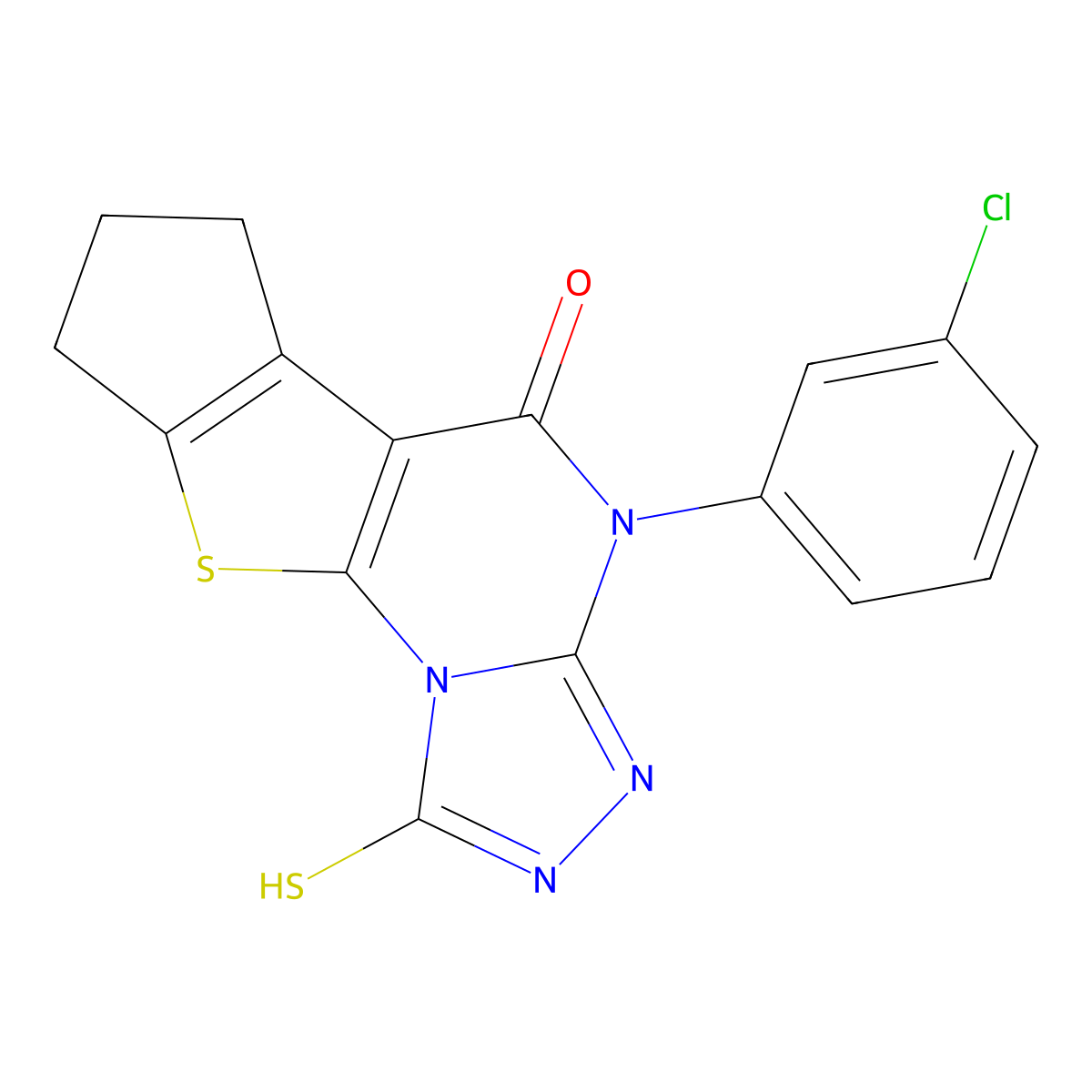 4-(3-chlorophenyl)-1-mercapto-7,8-dihydro-4H-cyclopenta[4,5]thieno[3,2-e][1,2,4]triazolo[4,3-a]pyrimidin-5(6H)-one molecular structure, CAS 713113-42-9
