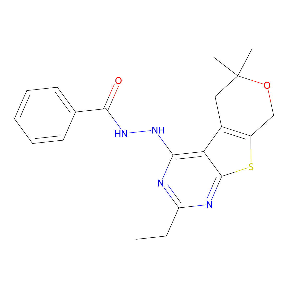 N'-(2-ethyl-6,6-dimethyl-5,8-dihydropyrano[4,5]thieno[1,2-c]pyrimidin-4-yl)benzohydrazide molecular structure, CAS 713113-56-5