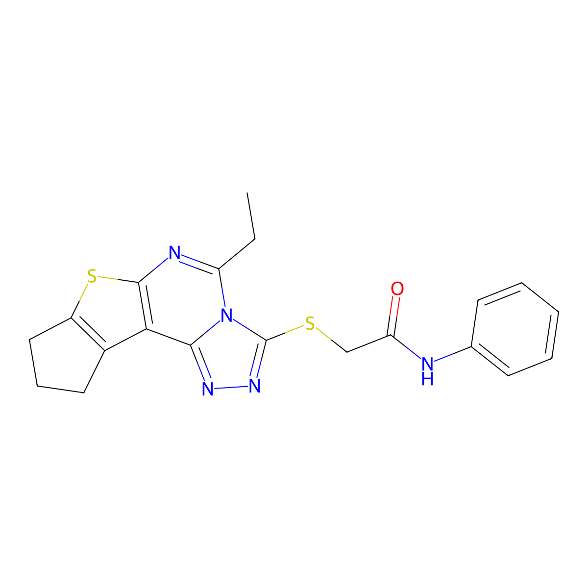 2-((5-ethyl-9,10-dihydro-8H-cyclopenta[4,5]thieno[3,2-e][1,2,4]triazolo[4,3-c]pyrimidin-3-yl)thio)-N-phenylacetamide molecular structure, CAS 713113-58-7